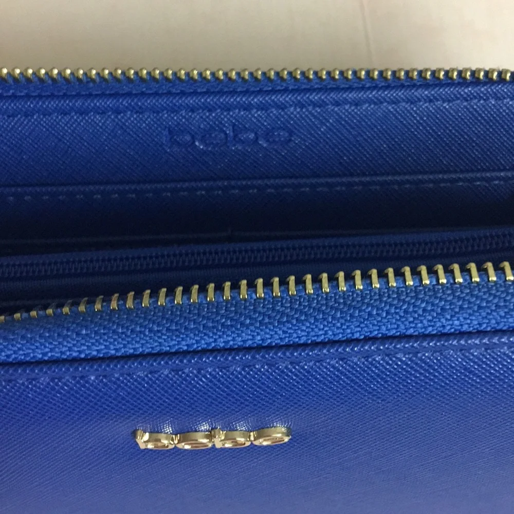 New BEBE Blue Zip Wallet w/ Gold Tassel